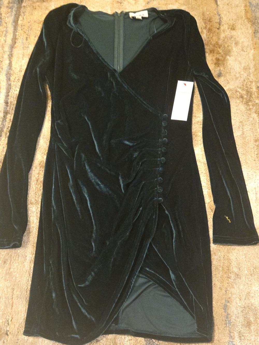 Red Dress Boutique Green Velvet Long Sleeve Wrap Dress